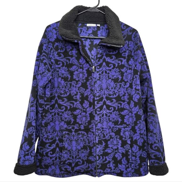 Croft and Barrow Black and Purple Floral Zip-Up Fleece Pocketed Jacket XL - Picture 1 of 7